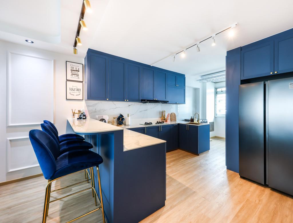 Modern, HDB, Kitchen, Bukit Panjang, Interior Designer, The Interior Maison, Blue