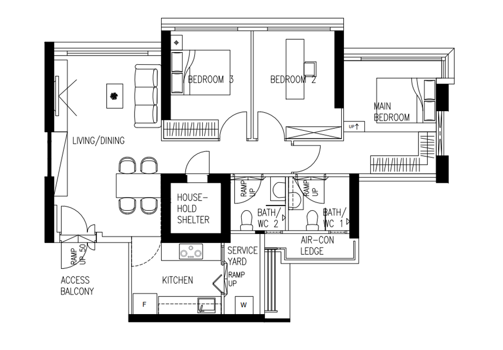 Modern, HDB, Commonwealth Drive, Interior Designer, Starry Homestead, 3 Room Hdb Floorplan, Space Planning, Final Floorplan