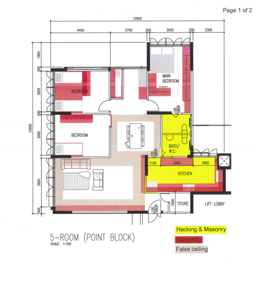 Modern, HDB, Ang Mo Kio Ave 10, Interior Designer, Starry Homestead, 3 Room Hdb Floorplan, 5 Room Point Block, Space Planning, Final Floorplan