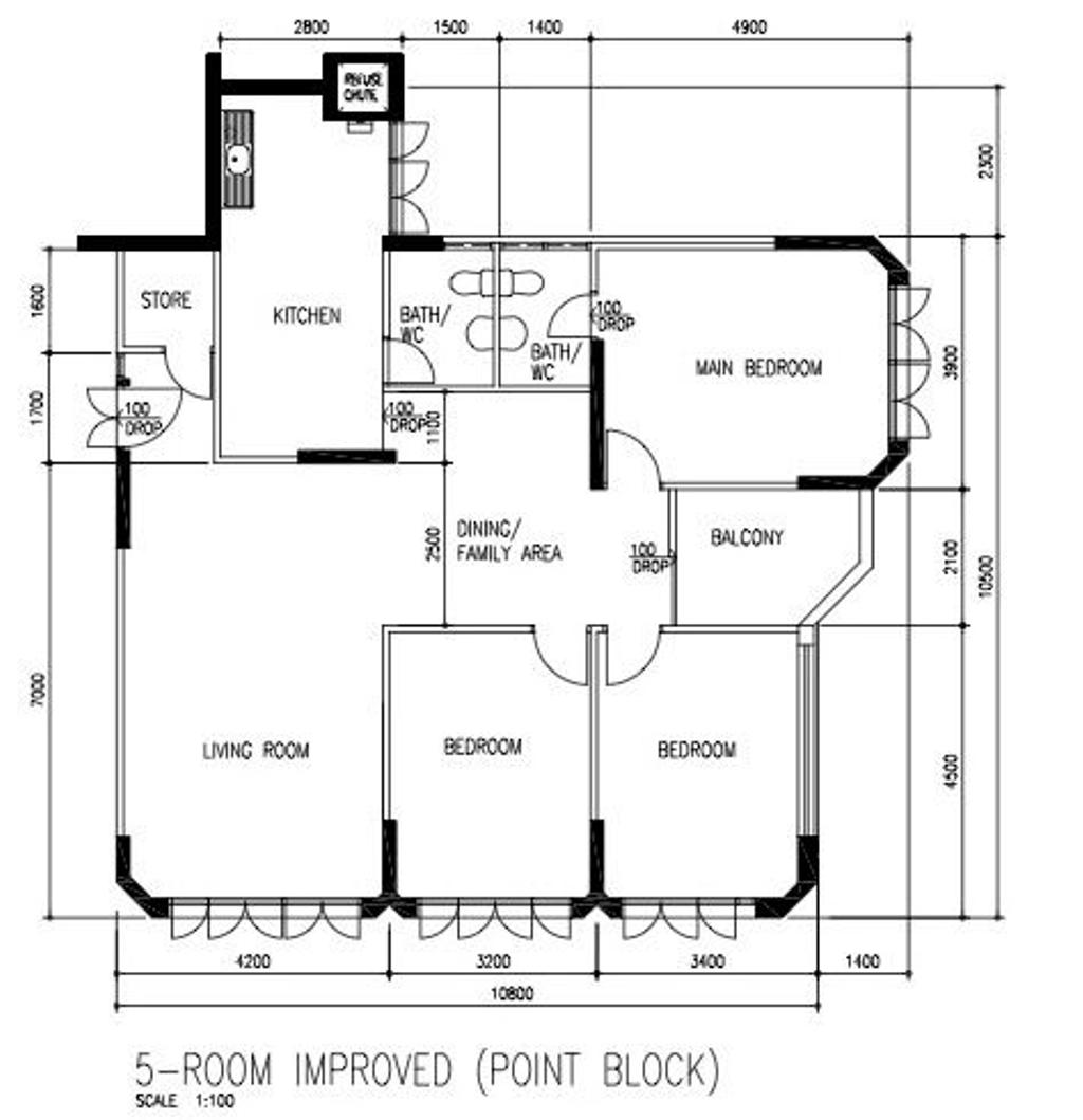 Transitional, HDB, Jurong Street 13, Interior Designer, ChengYi Interior Design, 5 Room Hdb Floorplan, 5 Room Improved Point Block, Original Floorplan
