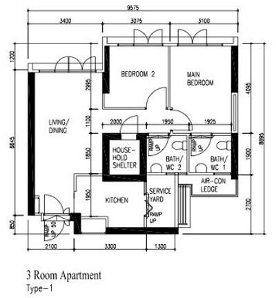 Kallang, The Local INN.terior 新家室, Modern, HDB, 3 Room Apartment Type 1, Original Floorplan, 3 Room Hdb Floorplan