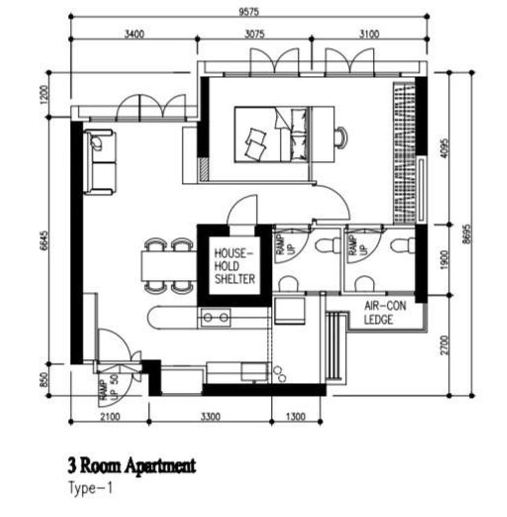 Modern, HDB, Kallang, Interior Designer, The Local INN.terior 新家室, 3 Room Apartment Type 1, Space Planning, Final Floorplan
