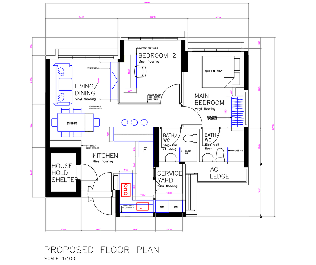 Modern, HDB, Joo Seng Road, Interior Designer, Le Interior Affairs, Final Floorplan, 3 Room Hdb Floorplan
