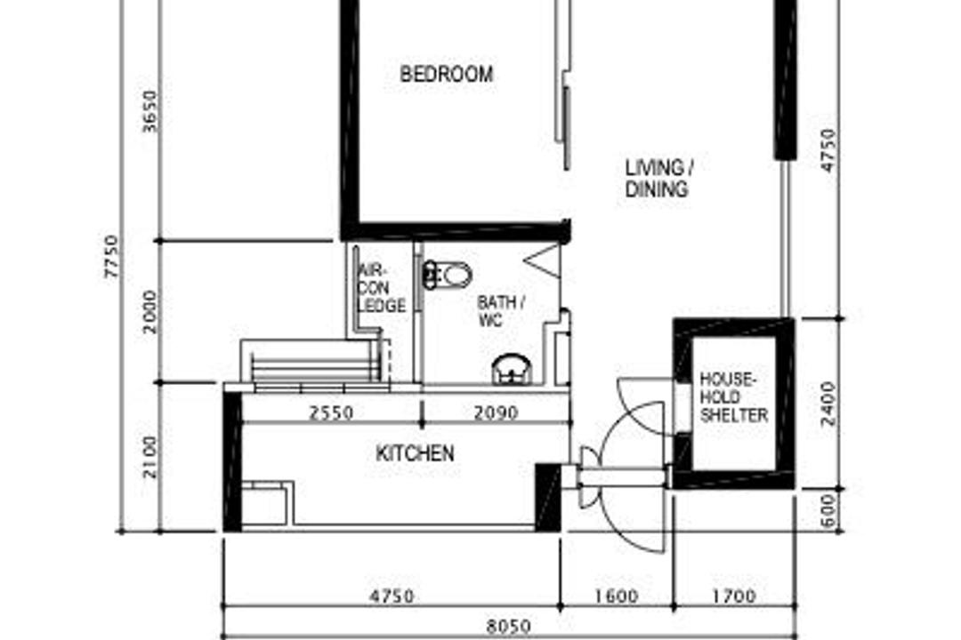 Senja Close, 85 SQFT, Modern, HDB, 2 Room Flexi Type 2, Original Floorplan, 2 Room Hdb Floorplan