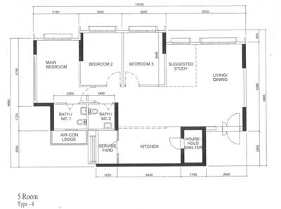 Sumang Lane, Absolook Interior Design, Modern, HDB, 5 Room Type 4, 5 Room Hdb Floorplan, Original Floorplan