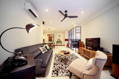 Casafina, Fuse Concept, Transitional, Living Room, Condo, Mini Ceiling Fan, Rug, Lamp, Chair, Sofa, Table, Brown Coffee Table, Tv Console, Glass Wall, Hanging Light, Pendant Light, Telephone, Couch, Furniture