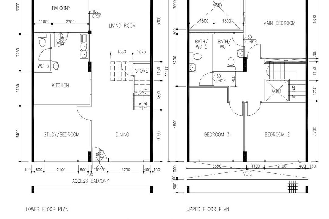 Teck Whye Lane, Interior Times, Contemporary, HDB, Executive Maisonette Floorplan, Executive Maisonette Corridor, Before Floorplan, Original Floorplan