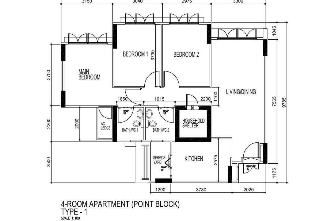 Yishun Avenue 11, Design Identity, Modern, HDB, 4 Room Hdb Floorplan, 4 Room Apartment Point Block, Original Floorplan