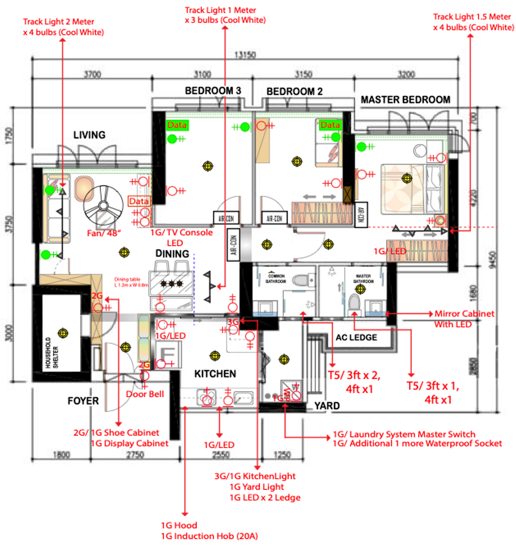 Modern, HDB, Clementi Ridges, Interior Designer, Flo Design, 4 Room Hdb Floorplan, Space Planning, Final Floorplan