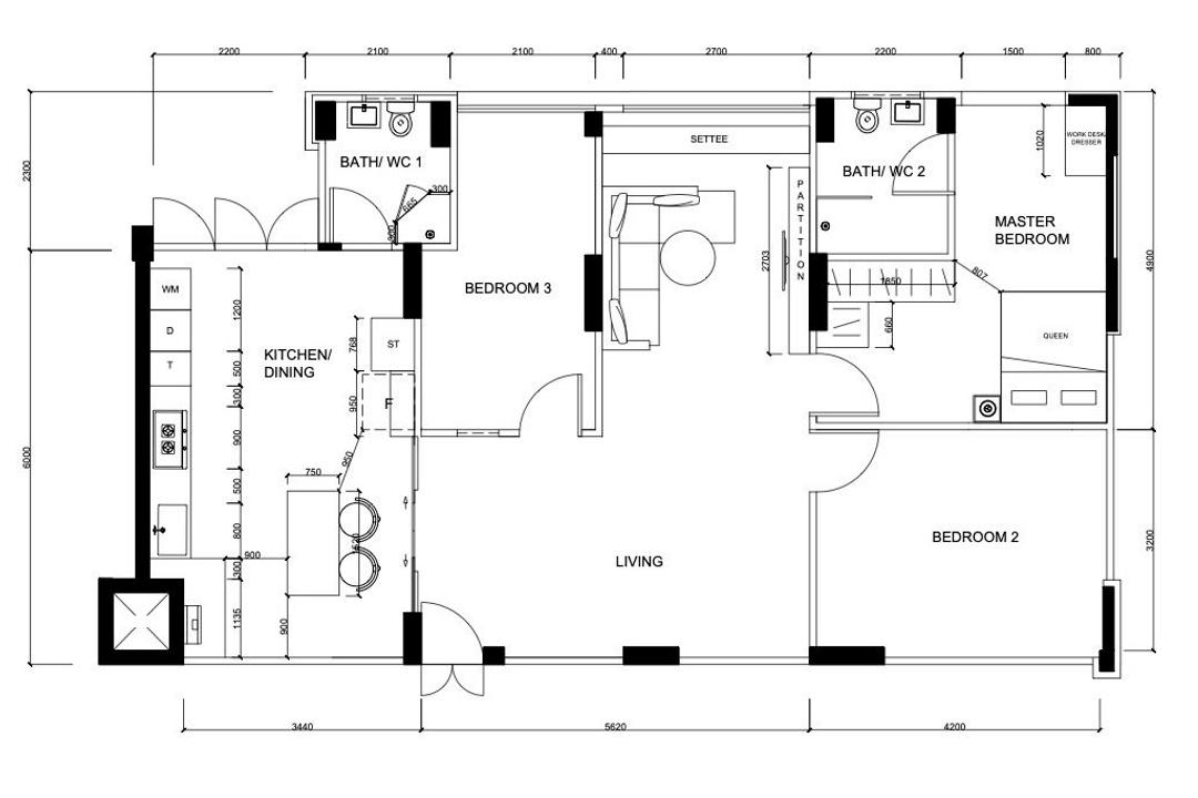Jurong West Street 91, Le Interior Affairs, Contemporary, HDB, 4 Room Hdb Floorplan, Original Floorplan