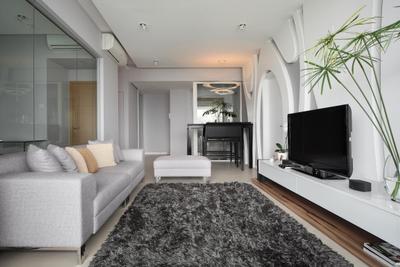 Pavilion, Fuse Concept, Modern, Living Room, Condo, Sofa, Chair, Rug, Plants, Tv Console, Platforms, Leg Rest, Footstool, Tv Feature Wall, Glass Wall, Monochrome, Feature Wall, Electronics, Lcd Screen, Monitor, Screen, Couch, Furniture, Dill, Flora, Food, Plant, Seasoning, Indoors, Room