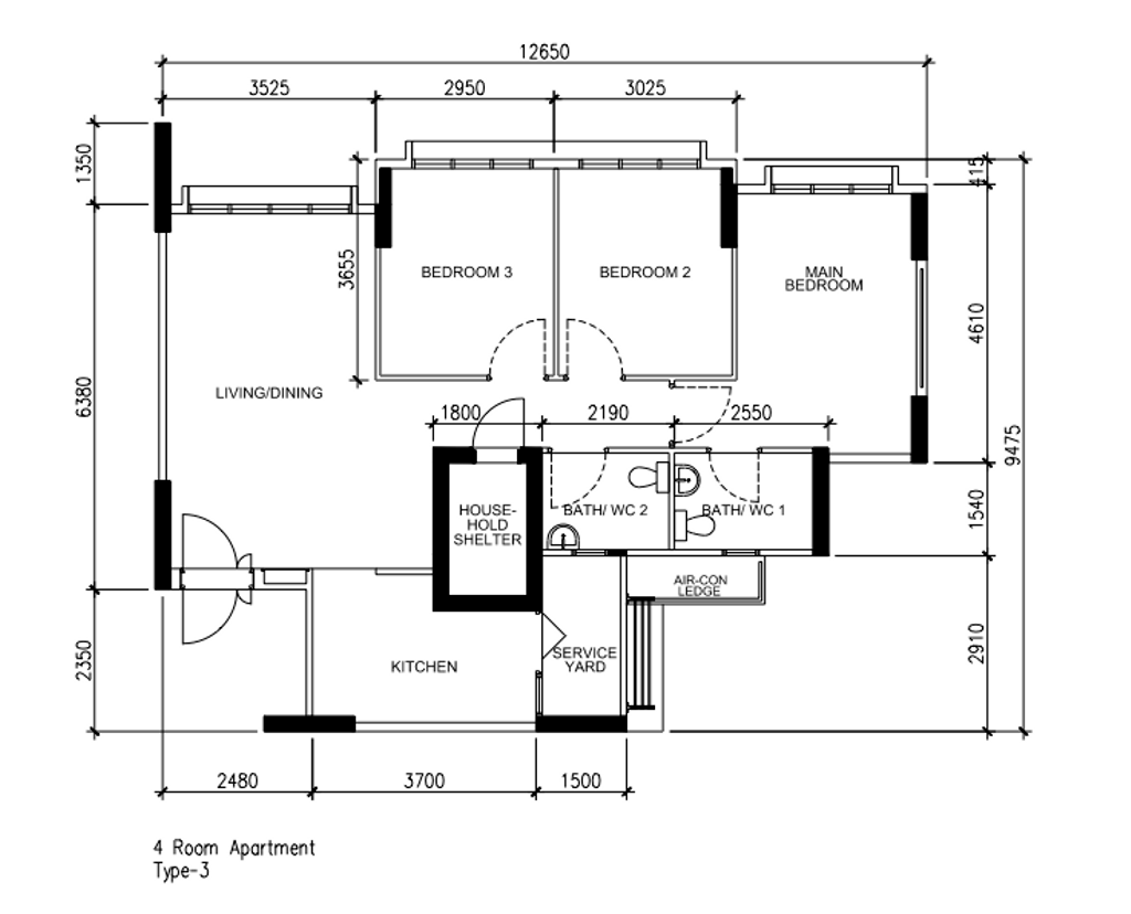 Modern, HDB, Keat Hong Link, Interior Designer, The I-Plan Studio, 4 Room Hdb Floorplan, Original Floorplan, 4 Room Apartment Type 3