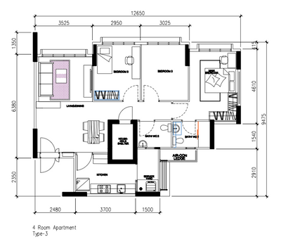 Keat Hong Link, The I-Plan Studio, Modern, HDB, 4 Room Hdb Floorplan, Space Planning, Final Floorplan, 4 Room Apartment Type 3