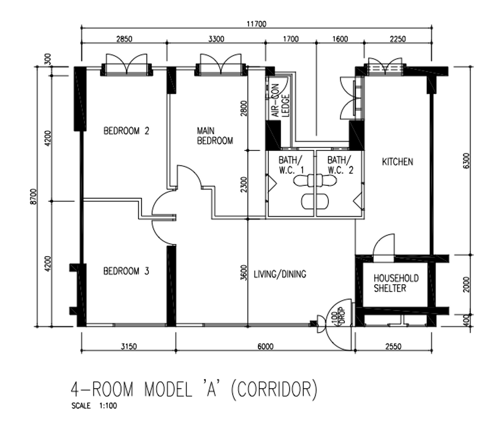 Modern, HDB, Teban Gardens Road, Interior Designer, The I-Plan Studio, 4 Room Model A Corridor, 4 Room Hdb Floorplan, Original Floorplan
