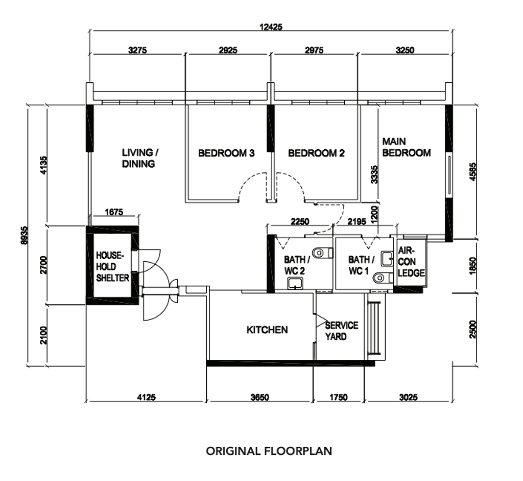 Transitional, HDB, Bedok North Drive, Interior Designer, Fifth Avenue Interior, 4 Room Hdb Floorplan, Original Floorplan