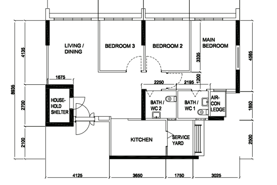 Bedok North Drive, Fifth Avenue Interior, Transitional, HDB, 4 Room Hdb Floorplan, Original Floorplan