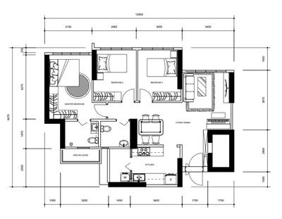 Senja Close, U-Home Interior Design, Scandinavian, HDB, 2 Room Hdb Floorplan, Space Planning, Final Floorplan