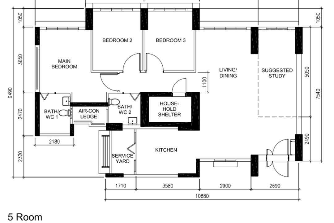 Fernvale Glades, Aart Boxx Interior, Modern, HDB, Original Floorplan, 5 Room Hdb Floorplan, 5 Room Type 1