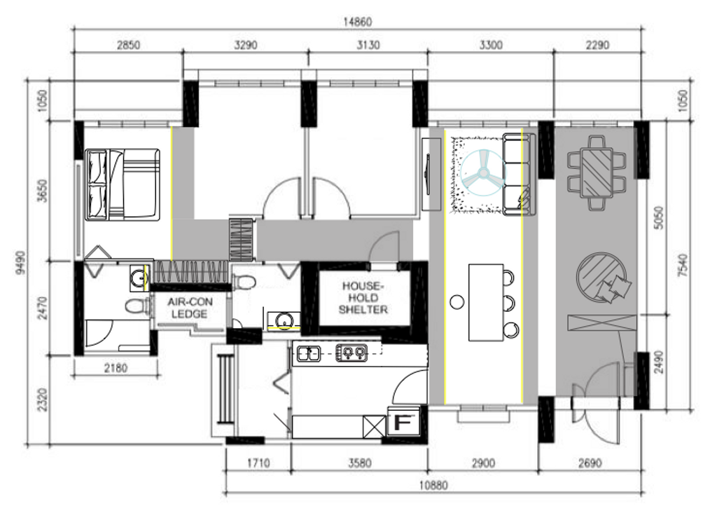 Modern, HDB, Fernvale Glades, Interior Designer, Aart Boxx Interior, Space Planning, Final Floorplan, 5 Room Hdb Floorplan, 5 Room Type 1