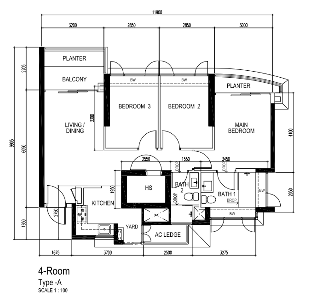 Modern, HDB, Bishan Street 24, Interior Designer, Brick & Decor, 4 Room Type 4, 4 Room Hdb Floorplan