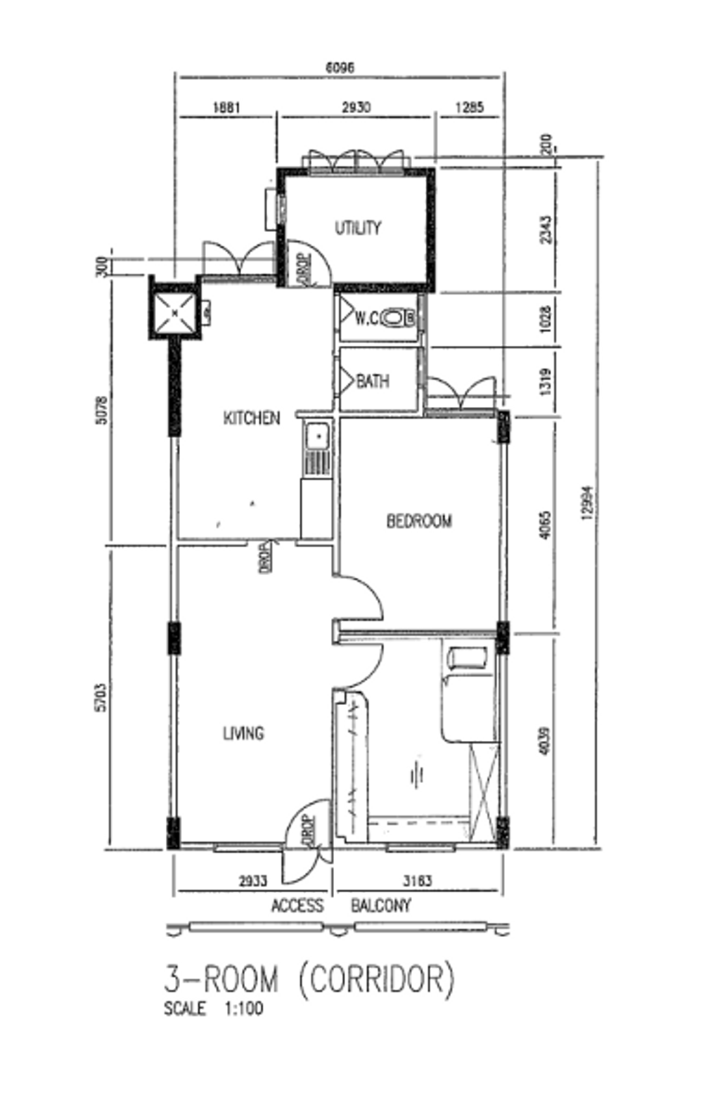 Modern, HDB, Whampoa Drive, Interior Designer, Starry Homestead, 2 Room Hdb Floorplan, Space Planning, Final Floorplan