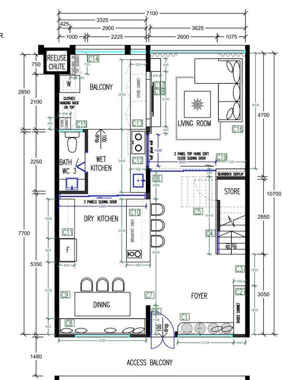 Modern, HDB, Tampines Avenue 5, Interior Designer, Flo Design, Space Planning, Final Floorplan, Executive Maisonette Floorplan