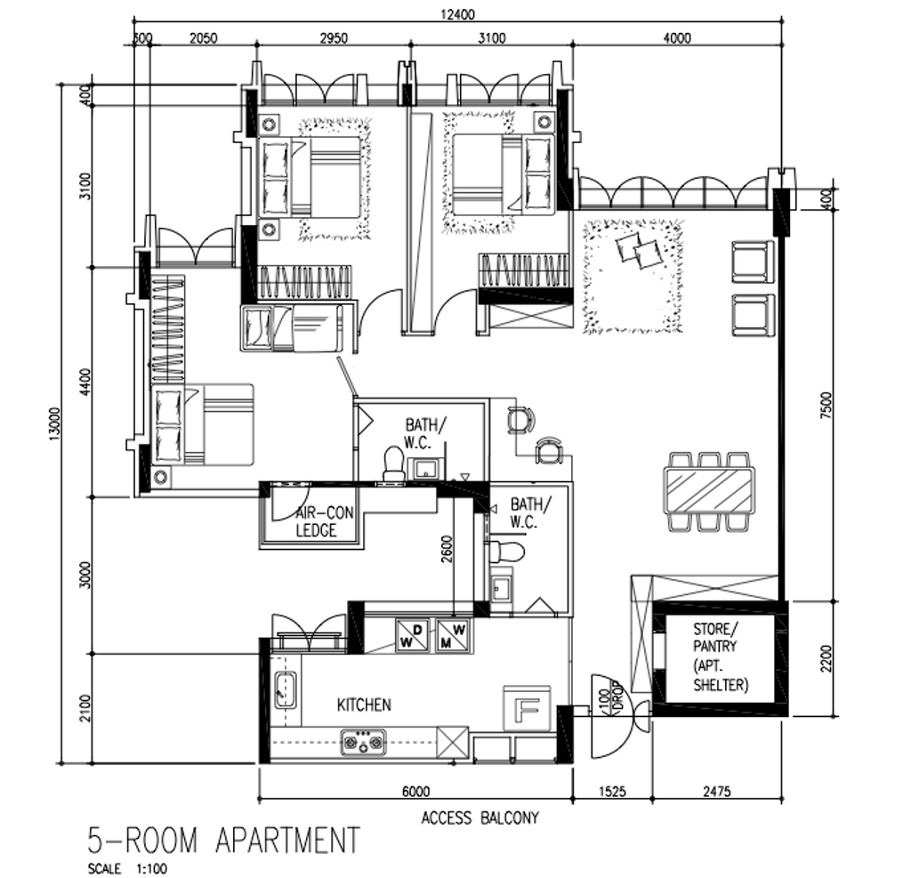 Modern, HDB, Woodlands Drive 16, Interior Designer, Flo Design, 5 Room Apartment, 5 Room Hdb Floorplan, Space Planning, Final Floorplan