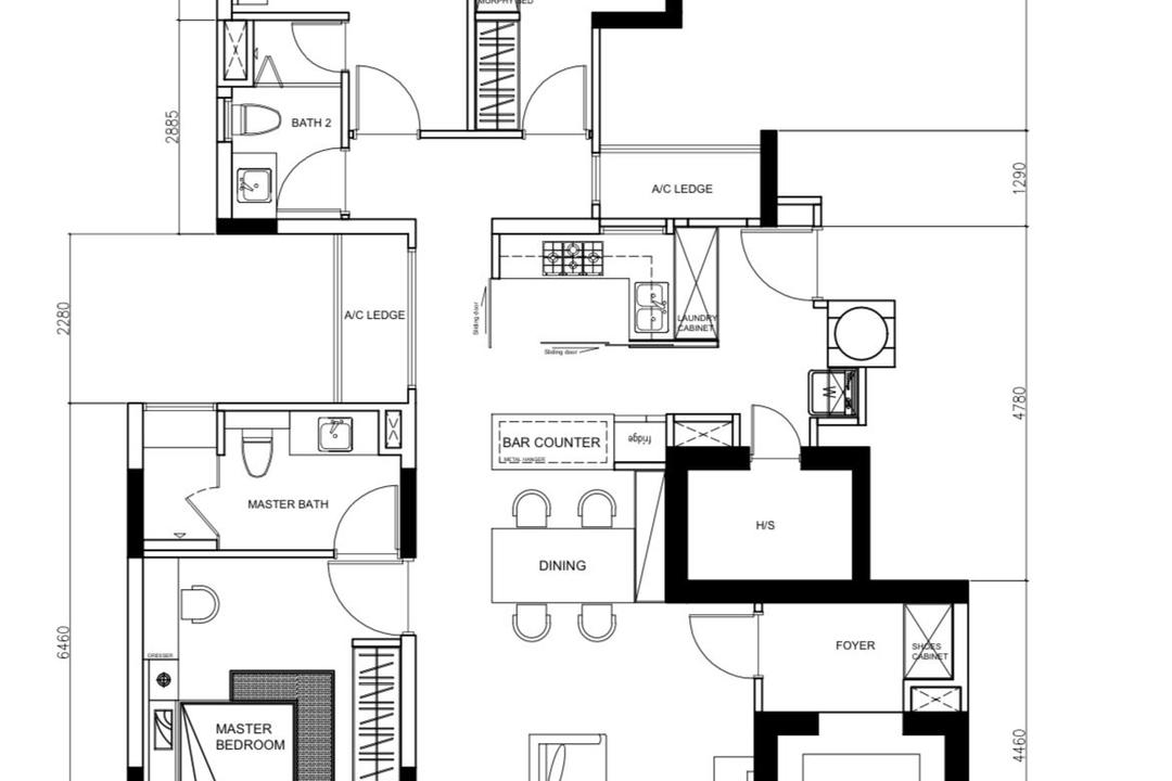 Meadows @ Peirce, Design 4 Space, Modern, Condo, 3 Bedder Condo Floorplan, Space Planning, Final Floorplan