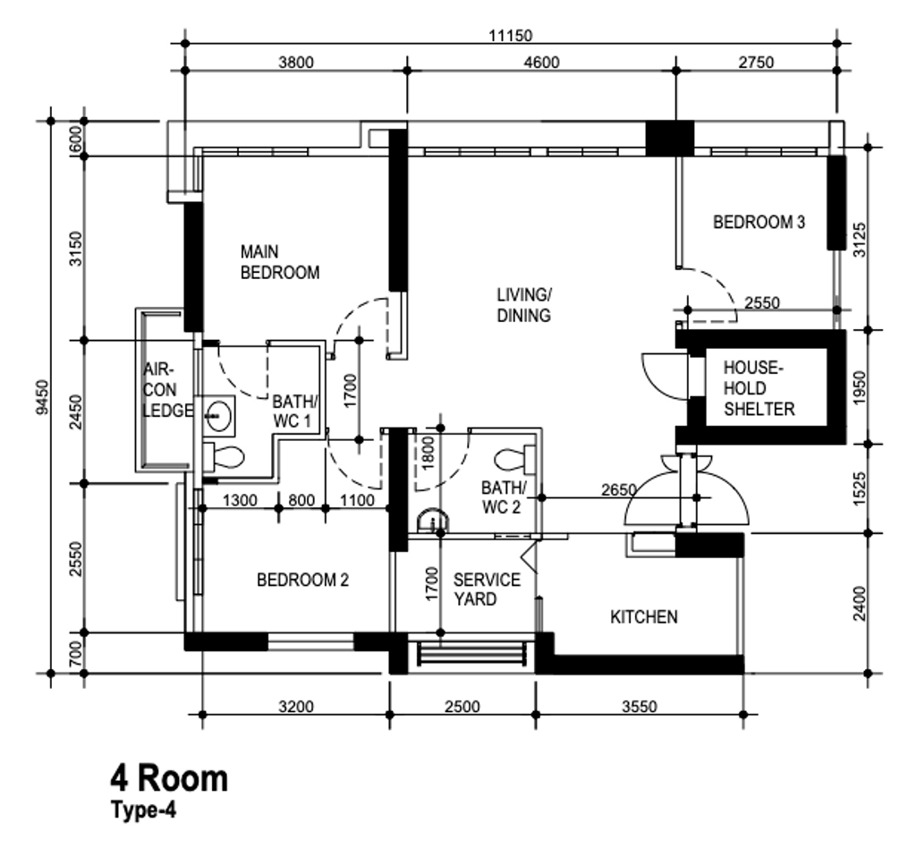 Modern, HDB, Margaret Drive, Interior Designer, Ninety One Interior, 4 Room Type 4, 4 Room Hdb Floorplan, Original Floorplan