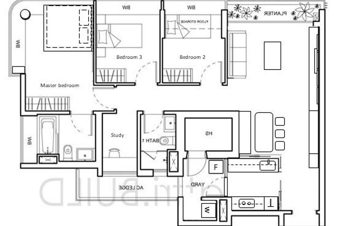 NV Residence, Orange Interior, Modern, Condo, Space Planning, Final Floorplan, 3 Bedder Condo Floorplan