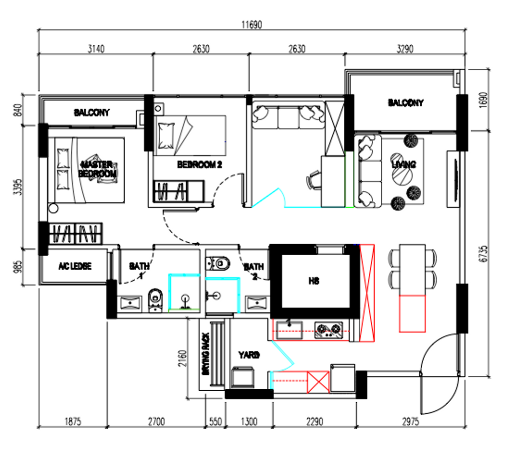 Contemporary, HDB, Tampines Central 8, Interior Designer, Luova Project Services, Final Floorplan, Space Planning