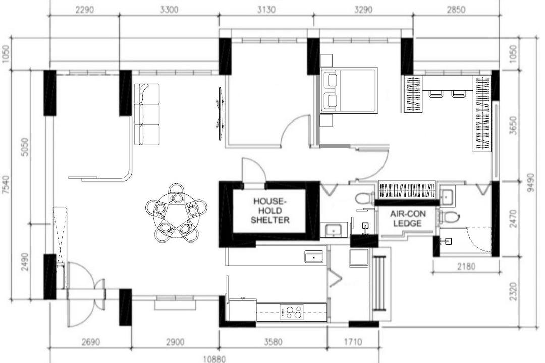 Sengkang West Way, Fifth Avenue Interior, Scandinavian, HDB, 3 Room Hdb Floorplan, Space Planning, Final Floorplan