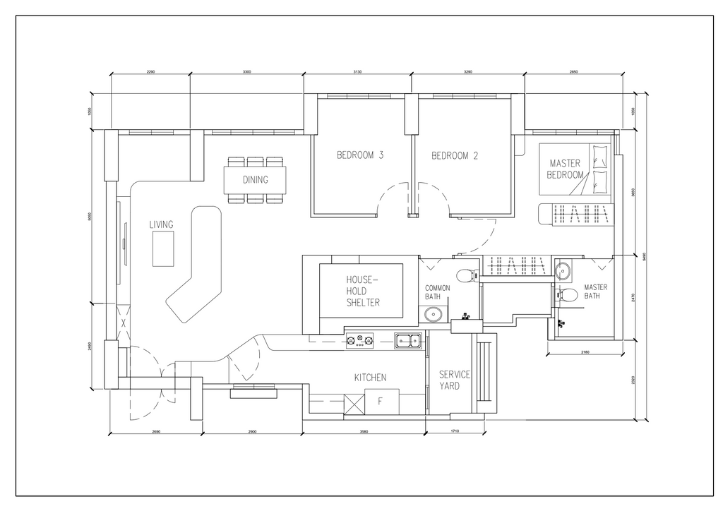 Modern, HDB, Fernvale Glades, Interior Designer, M3 Studio, 5 Room Hdb Floorplan, Space Planning, Final Floorplan