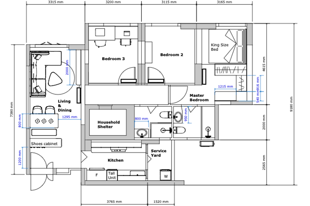 Yishun Street 31, Divine & Glitz, Modern, HDB, 4 Room Hdb Floorplan, Space Planning, Final Floorplan