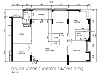 Pasir Ris Street 52, erstudio, Contemporary, HDB, Original Floorplan, Executive Apartment Corridor End Point Block, Executive Floorplan