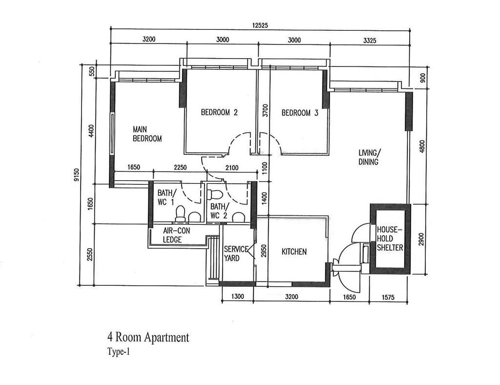 Modern, HDB, Joo Seng, Interior Designer, Eames & Scales, 4 Room Apartment Type 1, 4 Room Hdb Floorplan, Original Floorplan