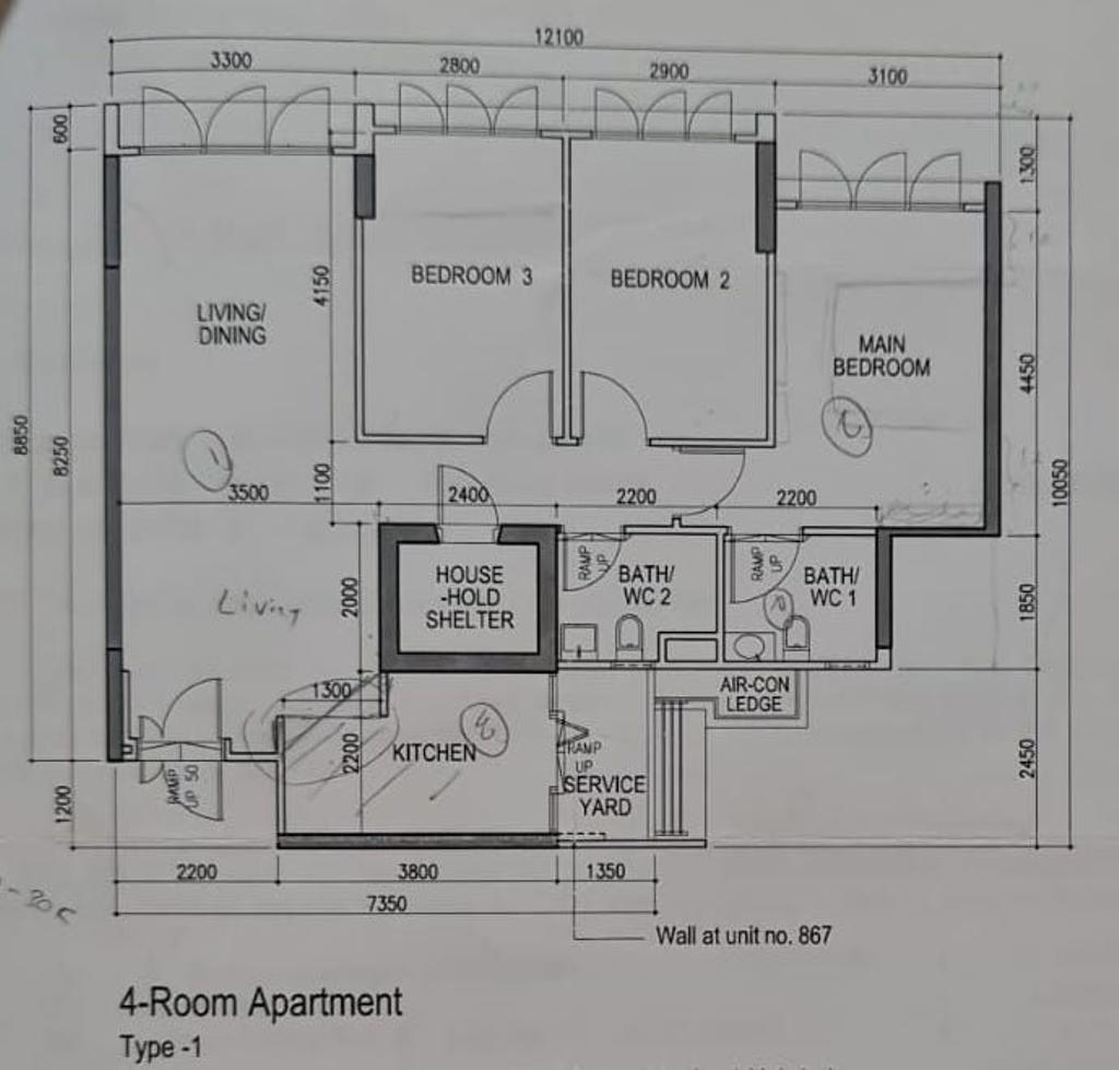Modern, HDB, Punggol Place, Interior Designer, Design 4 Space, 4 Room Apartment Type 1, 4 Room Hdb Floorplan, Original Floorplan
