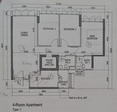 Punggol Place, Design 4 Space, Modern, HDB, 4 Room Apartment Type 1, 4 Room Hdb Floorplan, Original Floorplan