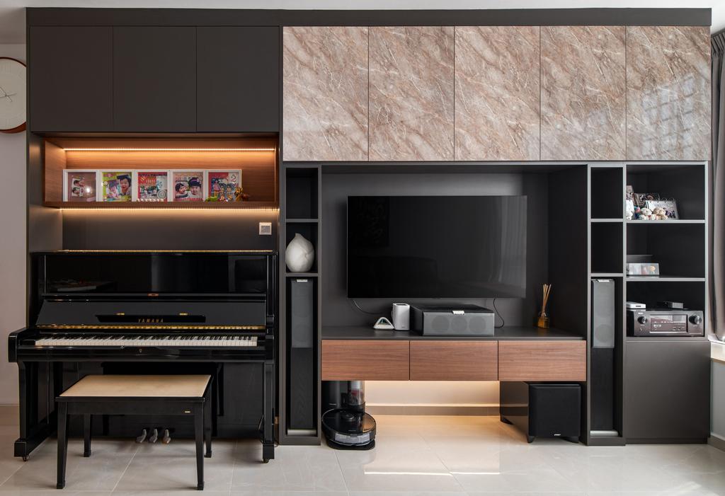 Modern, Condo, Living Room, The Quartz, Interior Designer, ProjectGuru, Tv Feature Wall, Tv Console, Piano