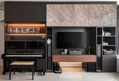 The Quartz, ProjectGuru, Modern, Living Room, Condo, Tv Feature Wall, Tv Console, Piano