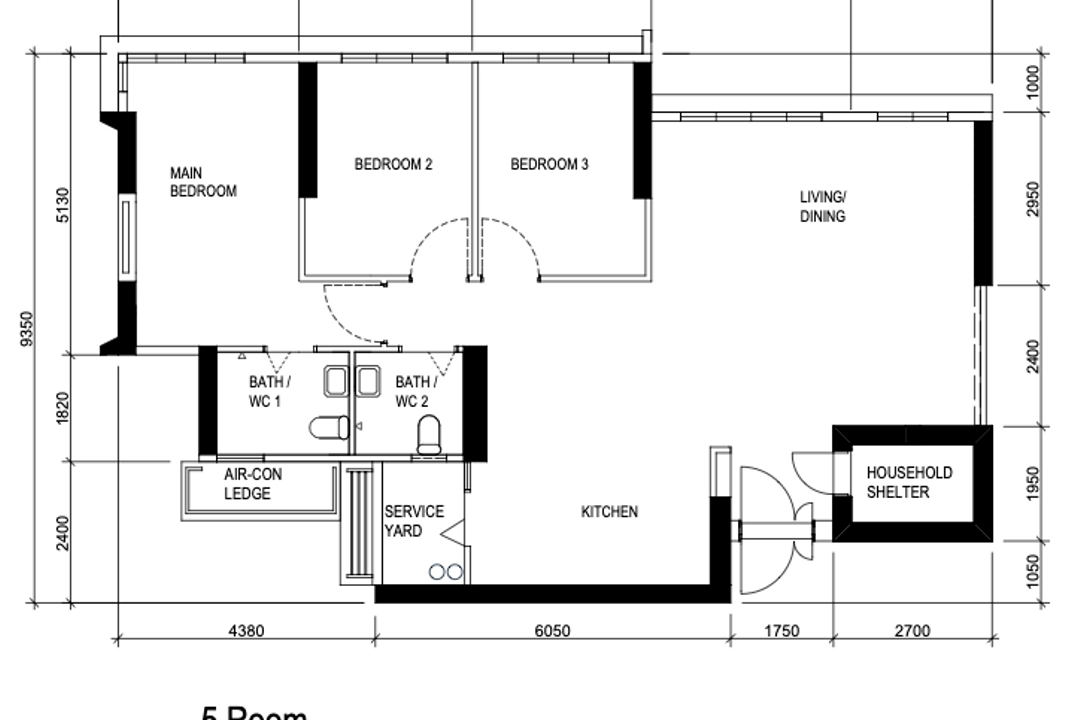 Clementi Avenue 1, The Local INN.terior 新家室, Contemporary, HDB, 5 Room Hdb Floorplan, 5 Room Type 1, Original Floorplan