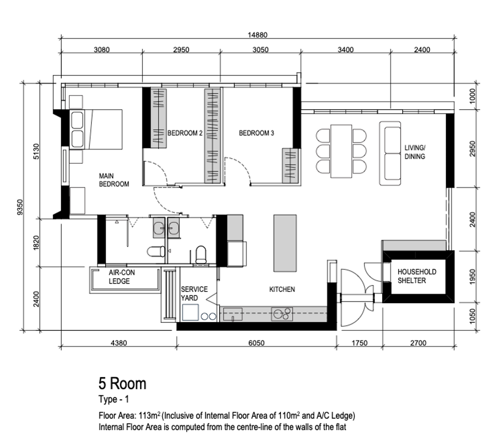 Contemporary, HDB, Clementi Avenue 1, Interior Designer, The Local INN.terior 新家室, Room Hdb Floorplan, 5 Room Type 1, Space Planning, Final Floorplan