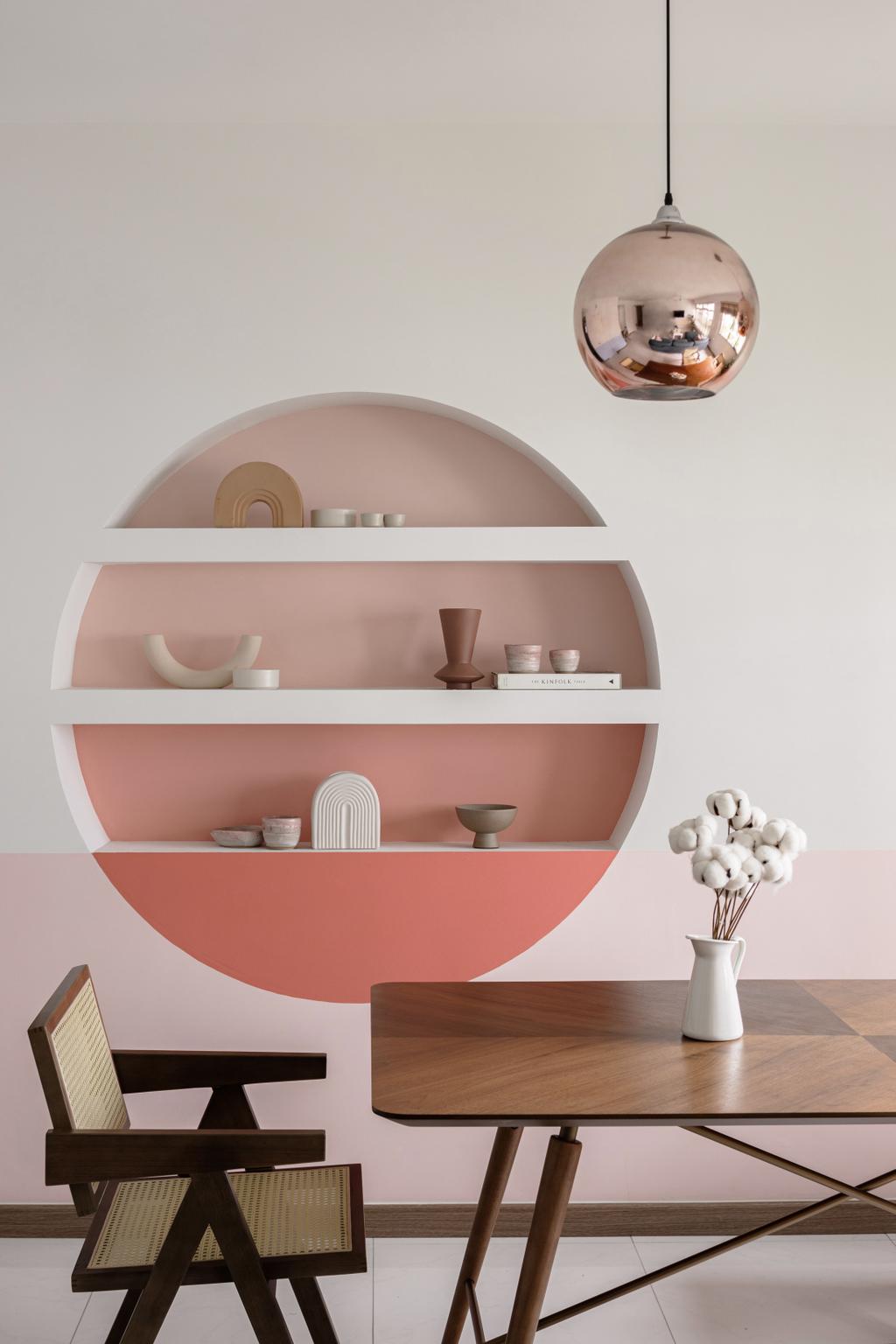 Scandinavian, HDB, Dining Room, Tampines GreenVerge, Interior Designer, Ethereall, Feature Wall, Pink