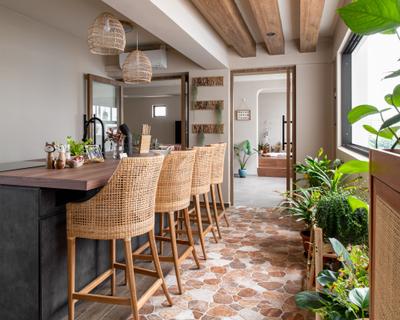 Pasir Ris Drive 6, Comfort Home Interior, Scandinavian, Dining Room, HDB, Mid Century Modern, Ratten, Ceiling Design, Bar, Plants