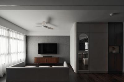 Alkaff Oasis, Fifth Avenue Interior, Contemporary, Living Room, HDB, Grey, Tv Tv Console, Bomb Shelter, Concealed Storage