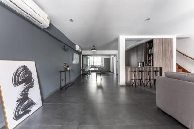 Jalan Paras, Miracle Design Studio, Modern, Living Room, Landed, HDB, Downlight, Grey, Bar