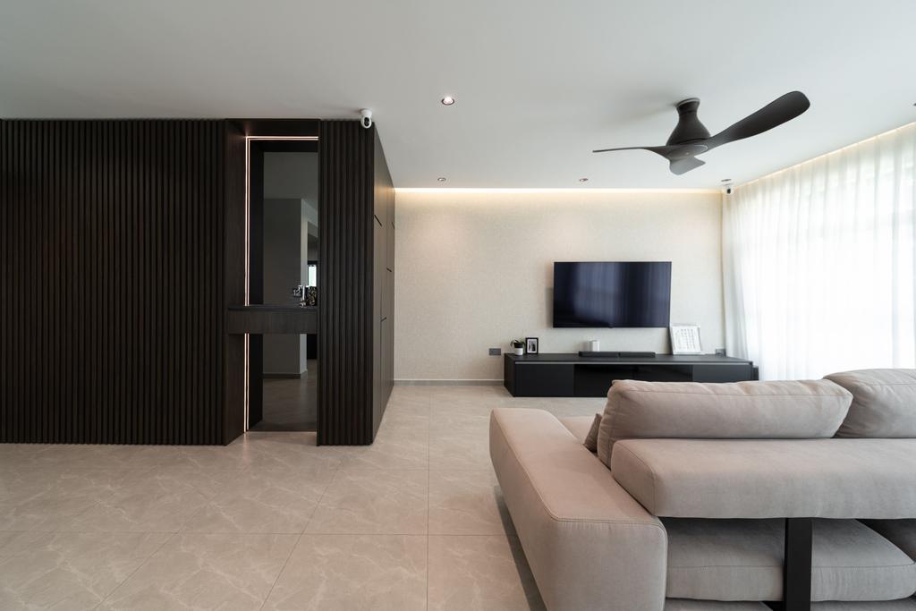 Contemporary, HDB, Living Room, Tampines GreenDew (Block 647A), Interior Designer, Stylemyspace, Modern, Monochrome, Black And White