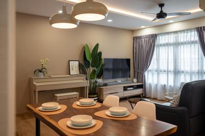 Keat Hong Close, Areana Creation, Eclectic, Living Room, HDB, Tv Console, False Ceiling, Downlight, Cove Light, Piano