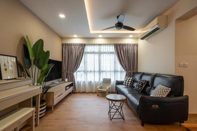 Keat Hong Close, Areana Creation, Eclectic, Living Room, HDB, False Ceiling, Cove Light, Downlight, Piano, Tv Console