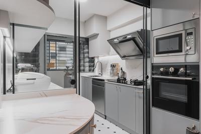Anchorvale Crescent, Editor Interior, Modern, Kitchen, HDB, Kitchen Cabinets, Grey, Backsplash